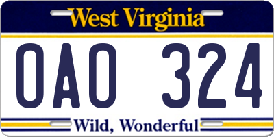 WV license plate OAO324