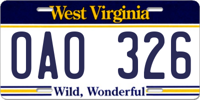 WV license plate OAO326