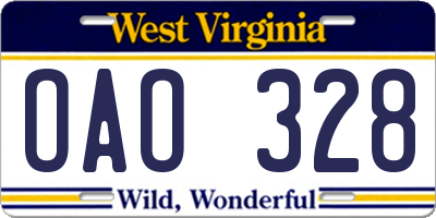 WV license plate OAO328