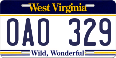 WV license plate OAO329