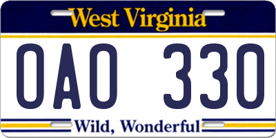 WV license plate OAO330