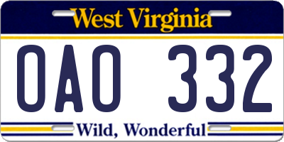 WV license plate OAO332