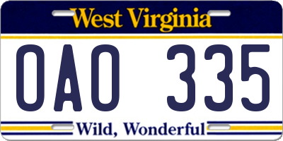WV license plate OAO335
