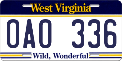 WV license plate OAO336