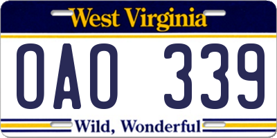 WV license plate OAO339
