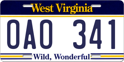 WV license plate OAO341