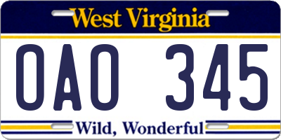 WV license plate OAO345