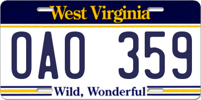 WV license plate OAO359