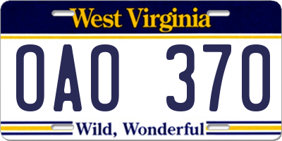 WV license plate OAO370