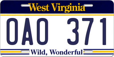 WV license plate OAO371