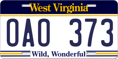 WV license plate OAO373