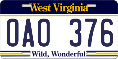 WV license plate OAO376