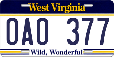 WV license plate OAO377