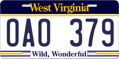 WV license plate OAO379