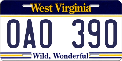 WV license plate OAO390