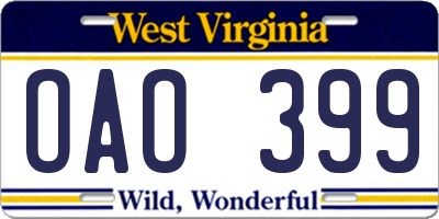WV license plate OAO399