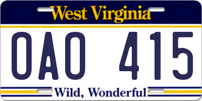 WV license plate OAO415