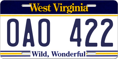 WV license plate OAO422