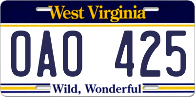 WV license plate OAO425