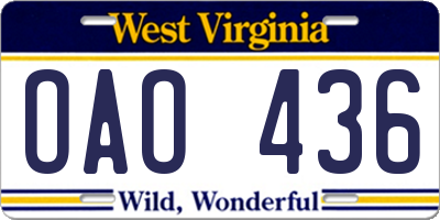 WV license plate OAO436