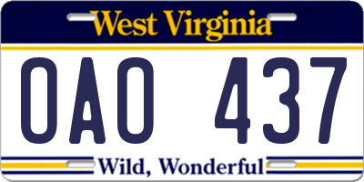 WV license plate OAO437
