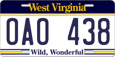 WV license plate OAO438