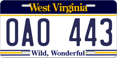 WV license plate OAO443
