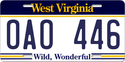 WV license plate OAO446