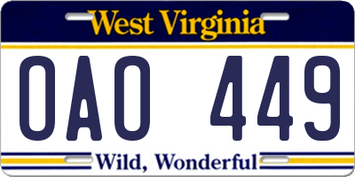 WV license plate OAO449