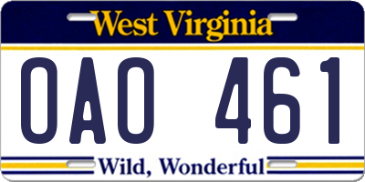 WV license plate OAO461