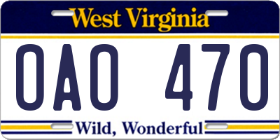 WV license plate OAO470