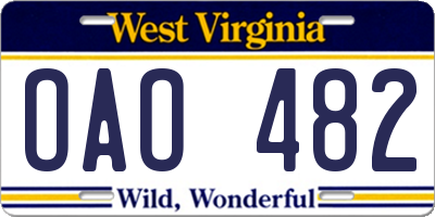 WV license plate OAO482