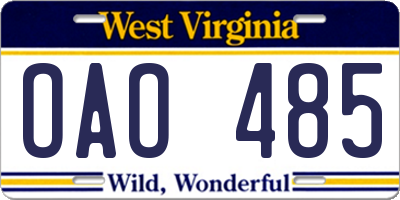 WV license plate OAO485