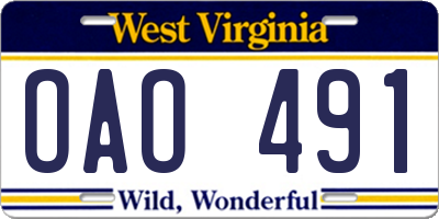 WV license plate OAO491