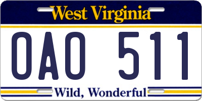 WV license plate OAO511