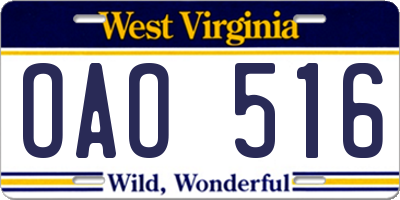WV license plate OAO516