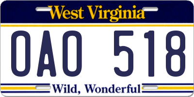WV license plate OAO518