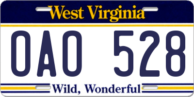 WV license plate OAO528
