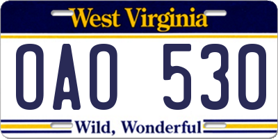 WV license plate OAO530
