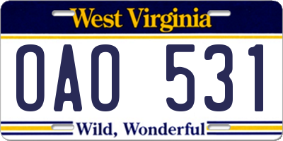 WV license plate OAO531