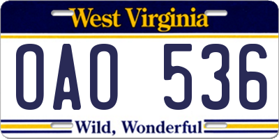 WV license plate OAO536