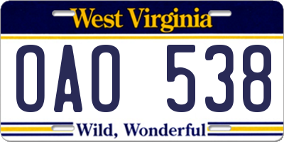WV license plate OAO538