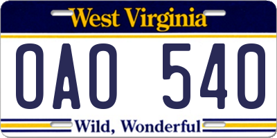 WV license plate OAO540