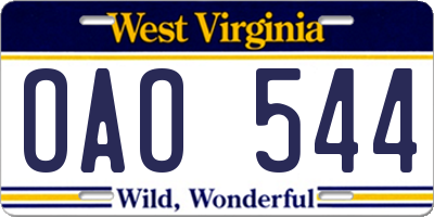 WV license plate OAO544