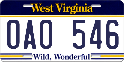 WV license plate OAO546