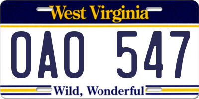 WV license plate OAO547
