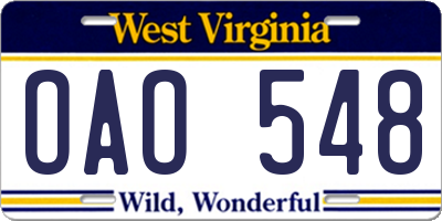 WV license plate OAO548