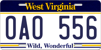 WV license plate OAO556
