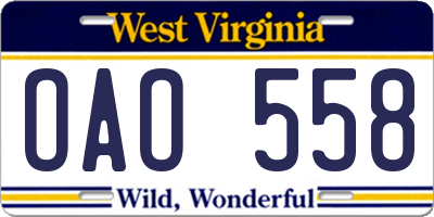 WV license plate OAO558