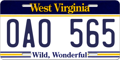 WV license plate OAO565